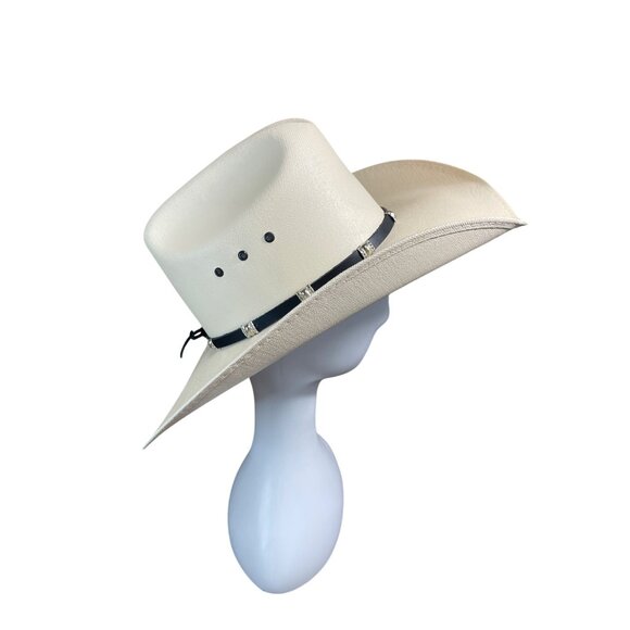 Lone Star White Western Cowboy Hat With Black Band & Silver Accents - Picture 2 of 10